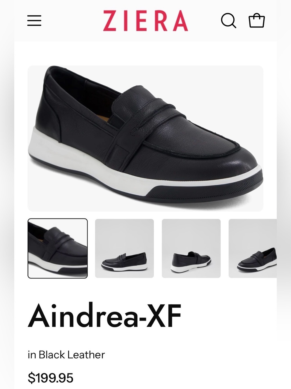 Ziera Aindrea-XF Black Leather Loafer with White Contrast Sole
